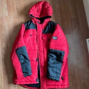 Kids Large Red and Black hooded, lined winter/fall jacket